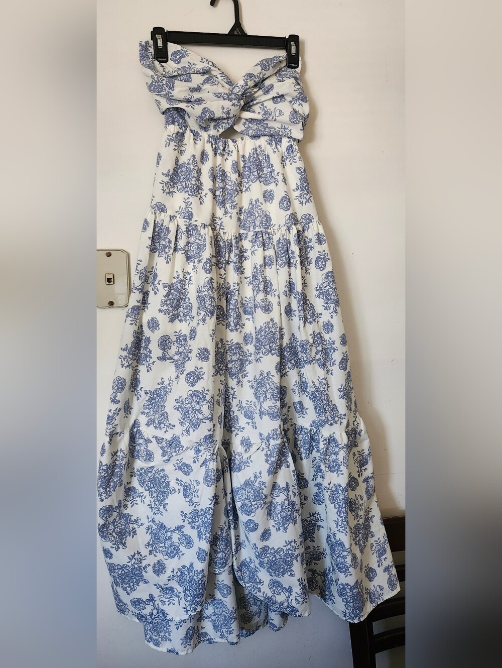 Strapless Blue Floral Maxi Dress - Unbranded